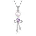 thumbnail image 1 of Fasjewly S925 Sterling Silver Birthstone Necklace for Women,Pearl Bow Pendant Necklace with CZ Birthstone,Jewelry Gift for Her Wife Mom Girlfriend,Birthday Mother’s Day Christmas Gift, 1 of 10