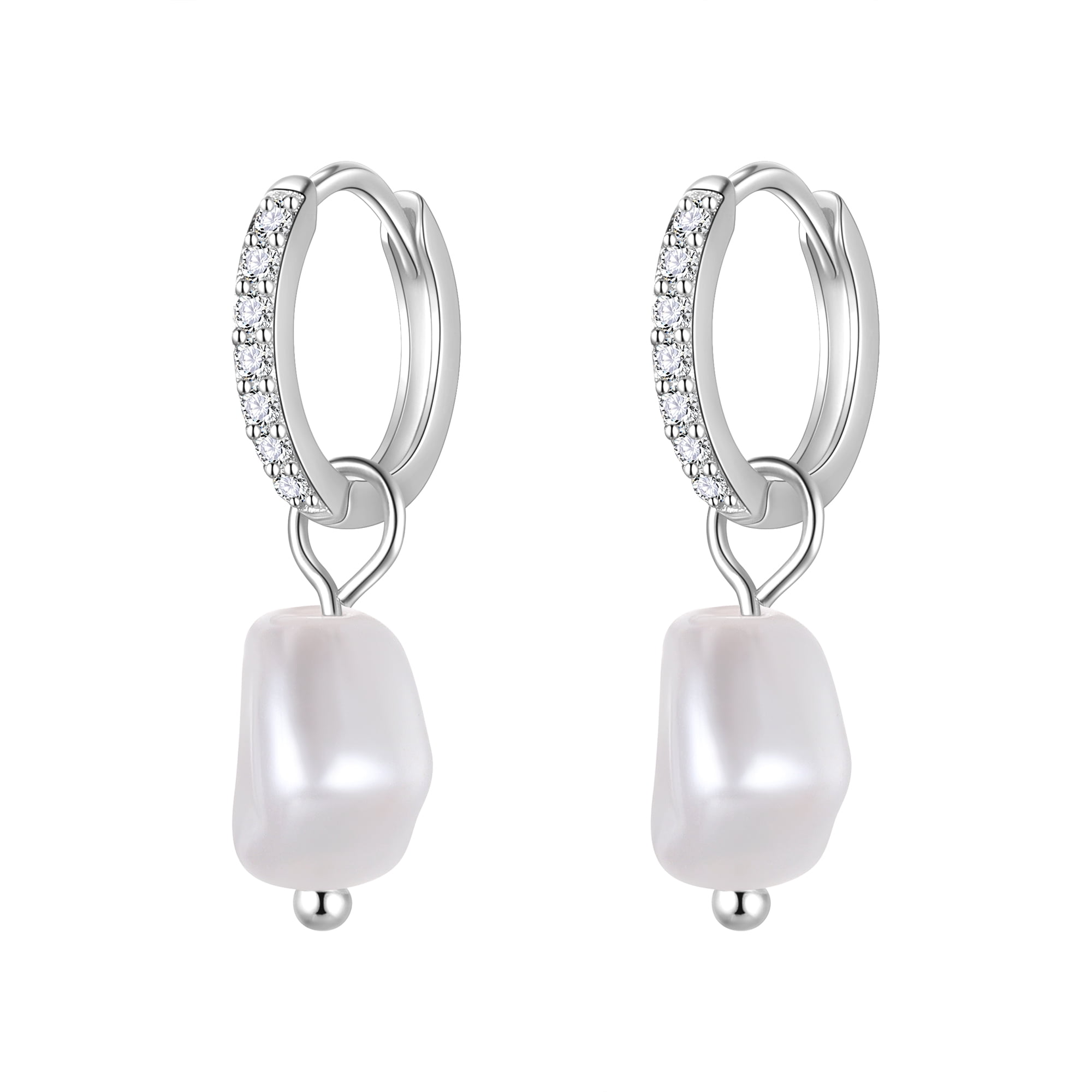 Fasjewly Sterling Silver Freshwater Pearl Huggie Hoop Earrings,2