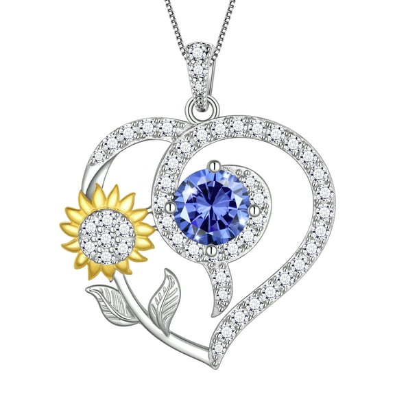Fasjewly Sunflower Heart Neckalce,925 Sterling SIlver Birthstone Pendant Flower Necklace Birthday Anniversary Christmas Jewelry Gifts for Women-December