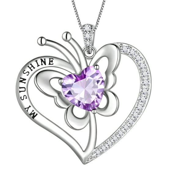 Fasjewly My Sunshine Butterfly Necklace, S925 Sterling Silver Heart Pearl Birthstone June Birthday Anniversary Christmas Jewelry Gifts for Women / Wife / Lovers