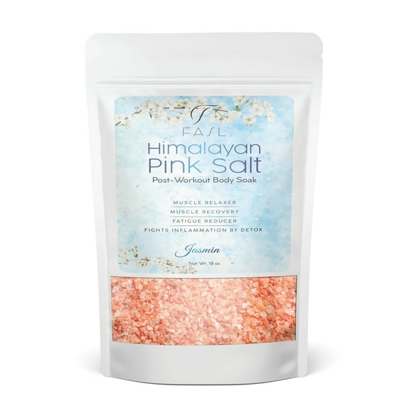 Fasl Himalayan Pink Bath Salt with Jasmine Oil, All Natural Post Workout Body Soak- 18 oz
