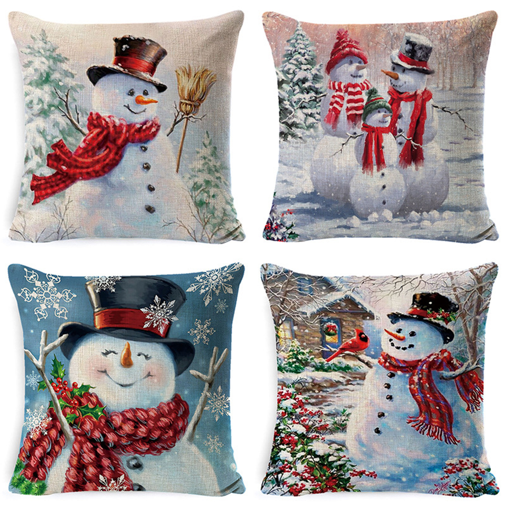Faslmh Christmas Pillow Case Set of 4, Christmas Snowman Digital