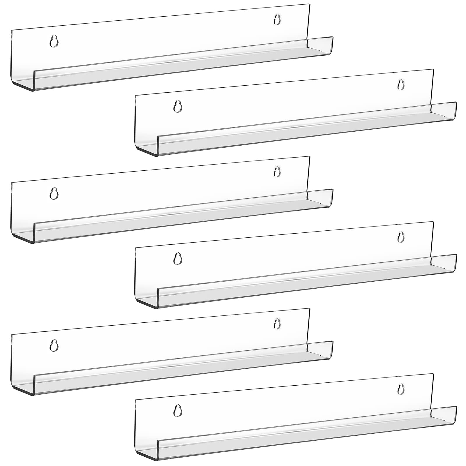 Fasmov 6 Pack 15 Inch Acrylic Floating Bookshelf, Invisible Wall