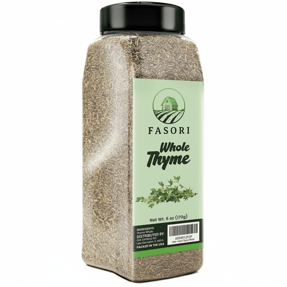Fasori Thyme Leaves  8 oz Jar | Dried Whole Thyme Herb for Cooking, Roasts, Potatoes, Chicken, Lamb, Mediterranean Spice, Tea.