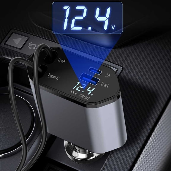 Fast 120W 4-in-1 Retractable Car Charging Cable - 4 Ports Car Charger Adapter Compatible with iPhone 15/14/13/12/11, Galaxy, Pixel, and All iOS and Android Devices - Safe and Reliable Car Plug