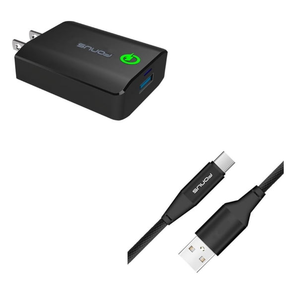 Fast 18W Home Charger w Type-C 6ft USB Cable E9K for Blackberry KEYone, Key2 LE - BLU G9, Vivo XI Plus 5 - CAT S61 S48c - Coolpad Legacy - Essential Phone (PH-1) - Google Pixel XL 3a XL 3 XL 2