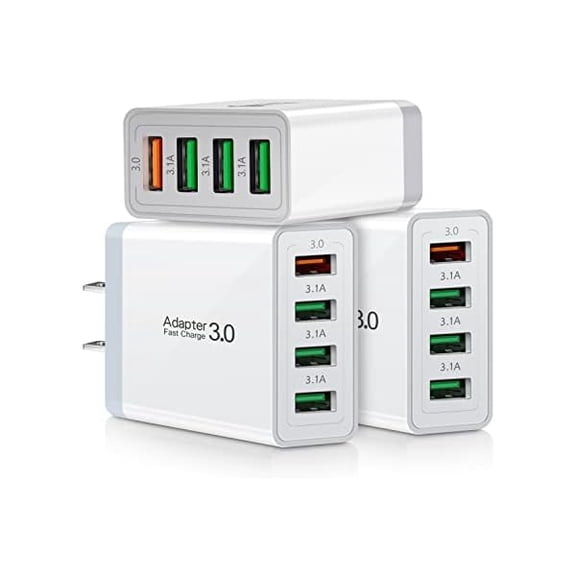 Fast 3.0 Wall Charger, 3-Pack YJJSKEJI 4Ports 3.0 USB Wall Charger Adapter Fast Charging Block Compatible for Samsung Galaxy S10 S9 S8/Note 8 9, iPhone, Pad, Wireless Charger, Tablet and More