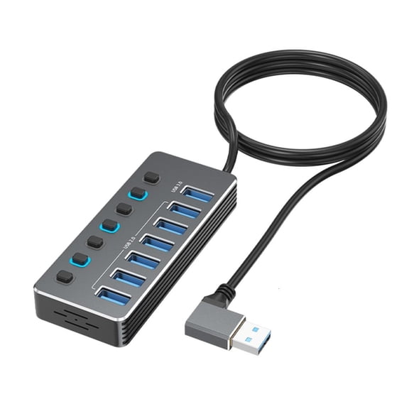 Fast 5Gbps Data Transfer USB Hubs 7Port Aluminum Body with Independents Switches and LED Lights for Laptop