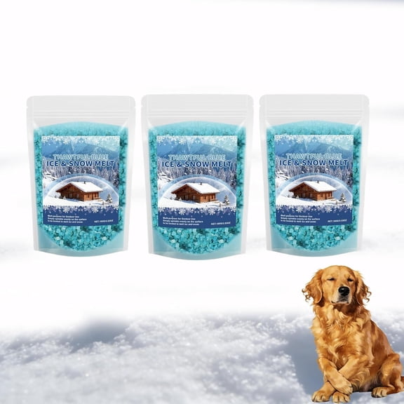 Fast-Acting Blue Ice Melt Pellets Melts Ice to -16C (3F), Low Corrosion, Resealable 100g Bag for Safe & Effective Winter Use(RL 3 PCS)