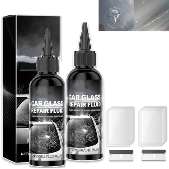 Fast-Acting Car Windshield Crack Repair Kit, 50ml Glass Repair Liquid for Chips and Cracks, Stop Crack Spreading, Easy Quick Fix for Car Windows and Mirrors (2Set)