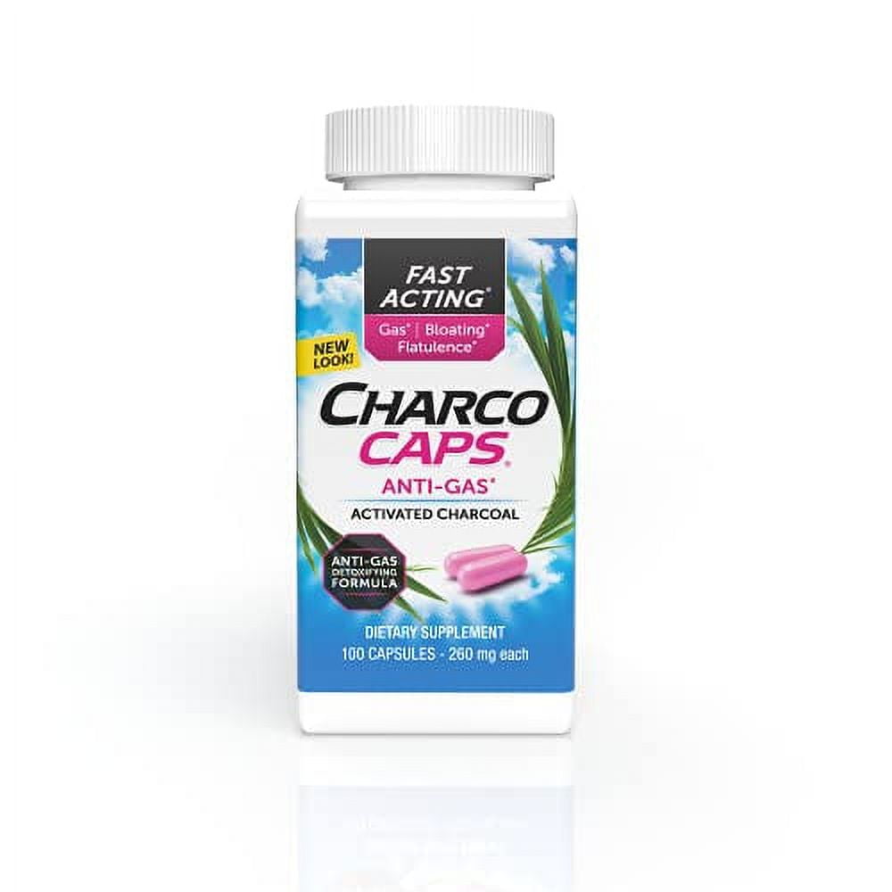 CharcoCaps Fast Acting Gas Relief, Bloating & Flatulence Prevention, 100 AntiGas Detox Pills