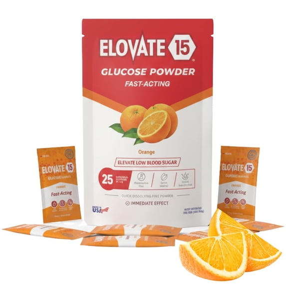 Fast Acting Glucose Powder, Orange - Quick Dissolving, 15g Pure, Gluten-Free Dextrose Packets - Oral Dextrose Powder for Kids & Adults - Easy-to-Carry Pocket Sized Slimpacks