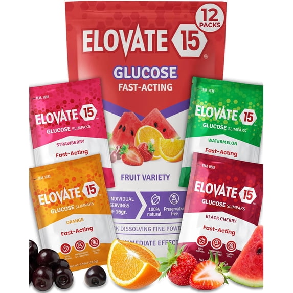 Fast Acting Glucose Powder Packets, Fruit Variety - Quick Dissolving, 15g Pure, Gluten-Free Glucose Packets, Oral Dextrose Powder for Kids & Adults, Easy-to-Carry Pocket Sized Slimpacks