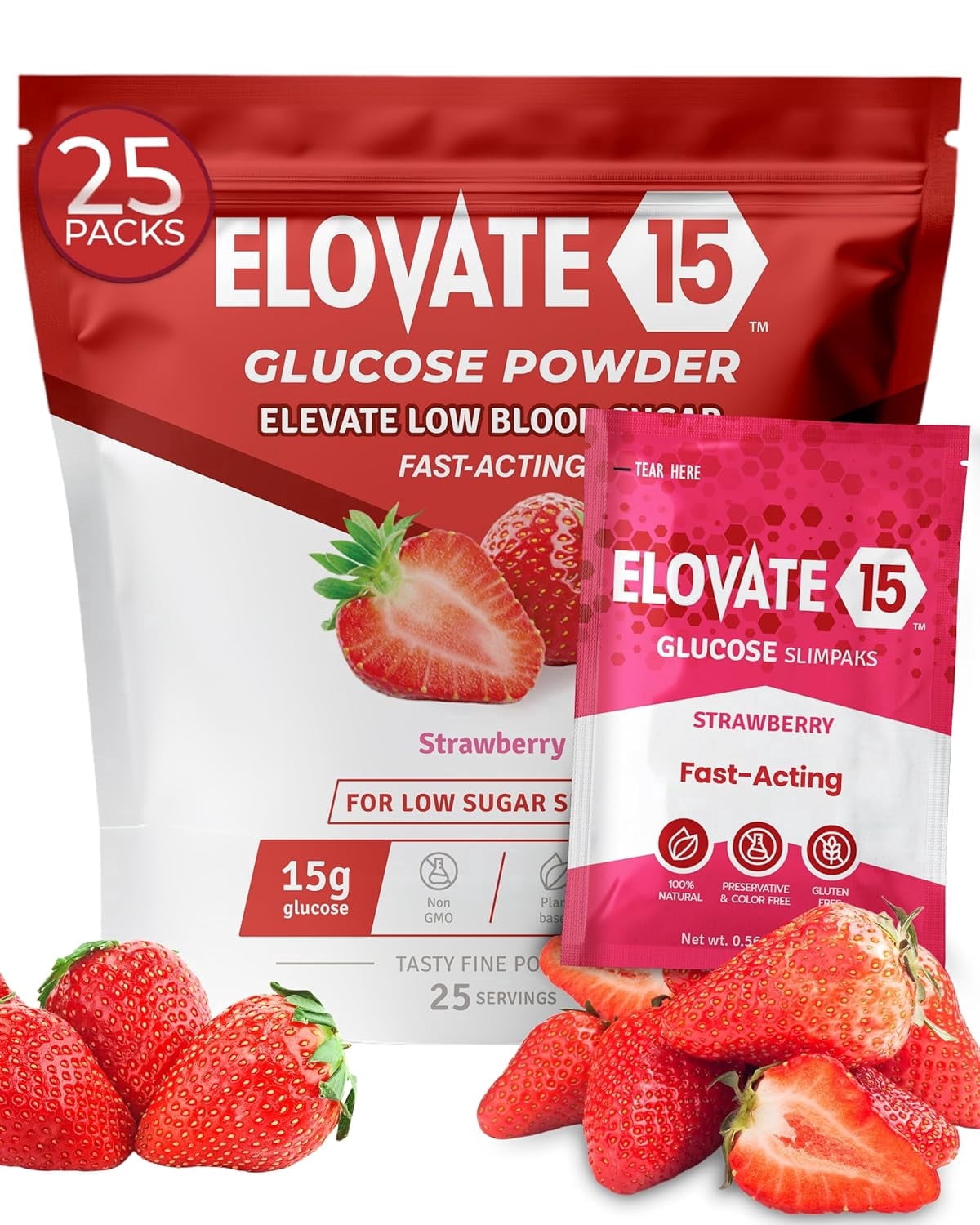 Fast Acting Glucose Powder Packets, Strawberry - Quick Dissolving, 15g ...