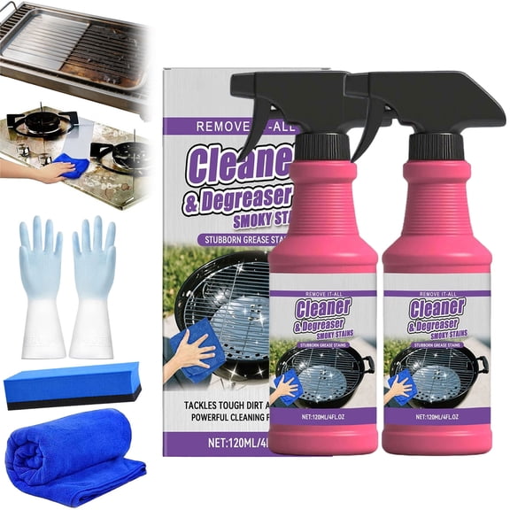 Fast-Acting Heavy-Duty Grill Degreaser Spray, 4.2oz BBQ Cleaner for Outdoor Grills, All-Purpose Oven & Barbecue Grease Remover for Smoky Stains & Stubborn Grease,2Pcs