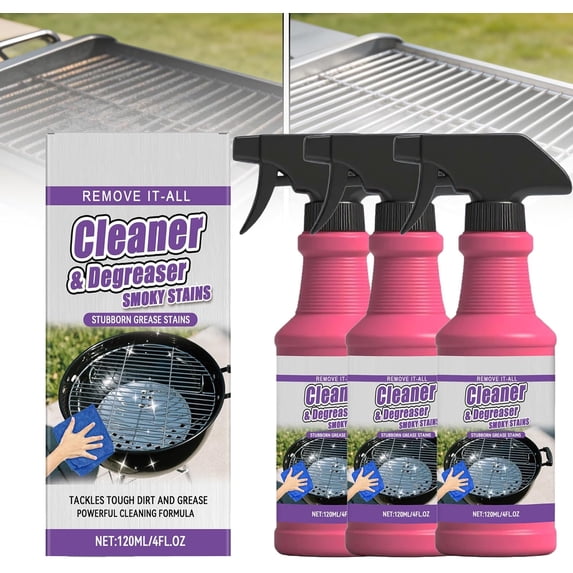 Fast-Acting Heavy-Duty Grill Degreaser Spray, Grill Cleaner for Outdoor Grills, Effectively Removes Smoky Stains and Stubborn Grease (3 Pcs)