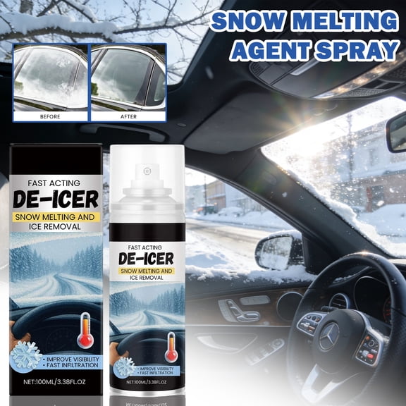 Fast Acting Ice Spray, 100Ml Ice & Snow Melting Spray For Car Windshields & Mirrors, Quick Ice Removal To Improve Winter Driving Visibility