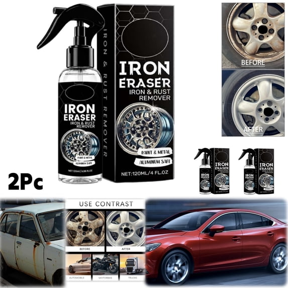 Fast Acting Iron Rust Remover Spray Brake Dust Cleaner For Car Wheels Paint Metal Surfaces Automotive Detailing 120Ml 2Pc