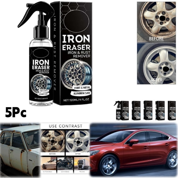 Fast Acting Iron Rust Remover Spray Brake Dust Cleaner For Car Wheels Paint Metal Surfaces Automotive Detailing 120Ml 5Pc