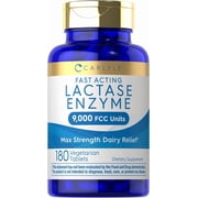 Fast Acting Lactase Enzyme Pills | 9000 FCC | 180 Tablets | Dairy Relief Supplement | by Carlyle