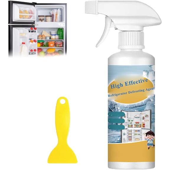 Fast-Acting Refrigerator Defrosting Spray, 280ml Freezer De-Icer Agent with Ice Scraper, Quickly Removes Ice Buildup for Fridges, Freezers, Glass & Car Windows
