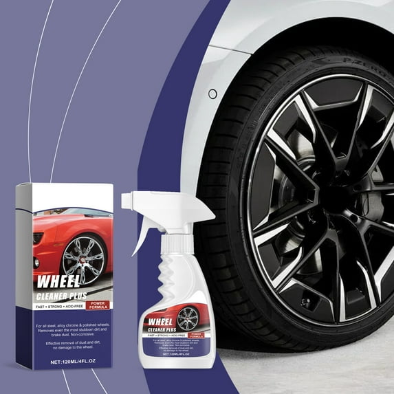 Fast Acting Wheel Cleaner Plus 120ml - Acid-Free Safe Cleaner for Chrome, Steel & Polished Wheels, Heavy Duty Rim Cleaning Spray, Non-Corrosive Formula for Cars, Trucks & SUVs