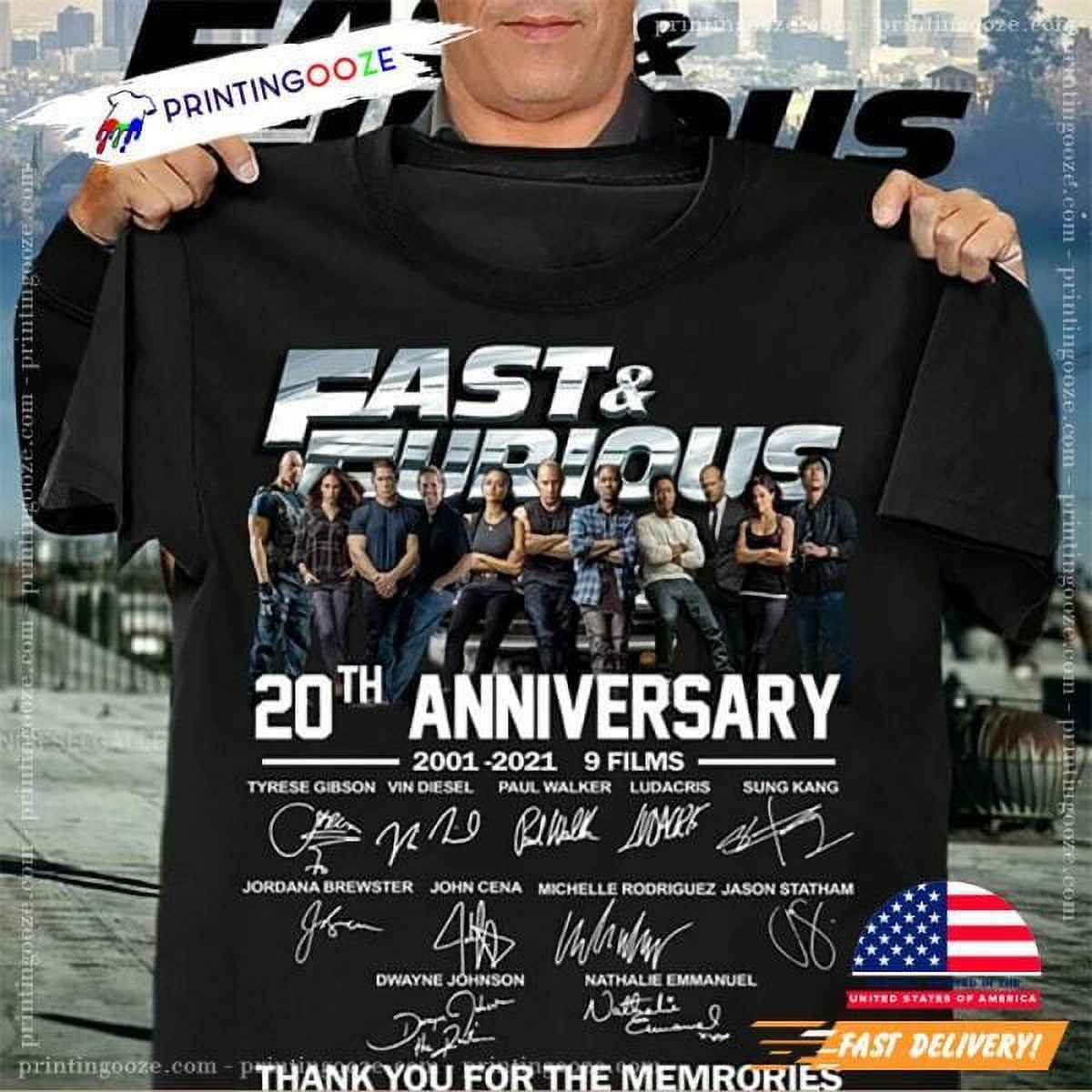 Fast And Furious T-shirt 20th Anniversary 2001-2021 9 Films - Walmart.com