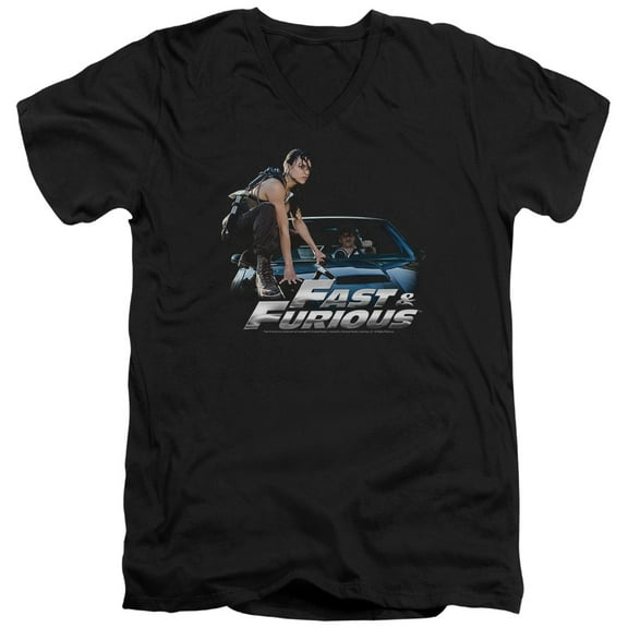 Fast And The Furious Car Ride S/S Adult V-Neck 30/1 T-Shirt Black