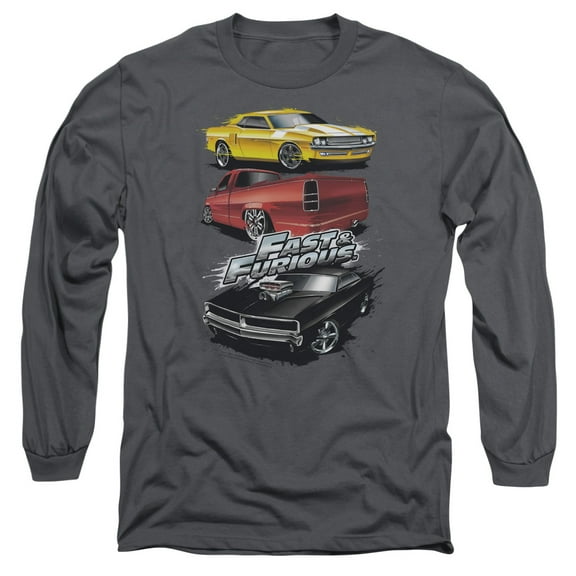 Fast And The Furious Muscle Car Splatter Long Sleeve Adult 18/1 T-Shirt Charcoal  Charcoal