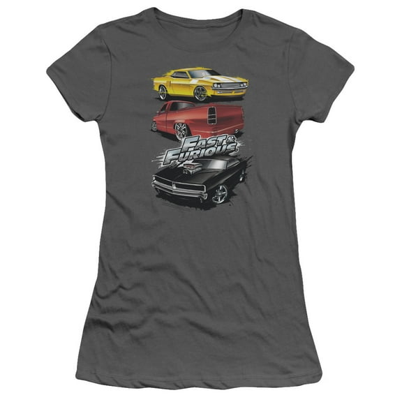 Fast And The Furious Muscle Car Splatter S/S Junior Women's T-Shirt Sheer Charcoal  Charcoal