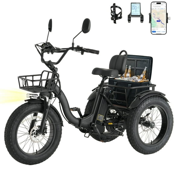 Skeri Electric Tricycle for Adults, 750W(Peak 1350W) Motor, 48V13Ah Battery, 20"x4" Folding Fat Tire 3-Wheel Electric Trike, 20MPH, Hydraulic Brakes, Rear Basket & Differential