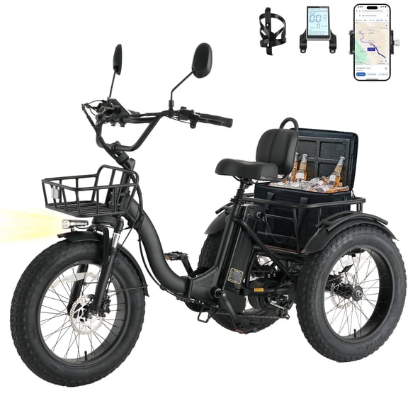 Skeri Electric Tricycle for Adults, 750W(Peak 1350W) Motor, 48V13Ah Battery, 20"x4" Folding Fat Tire 3-Wheel Electric Trike, 20MPH, Hydraulic Brakes, Rear Basket & Differential, UL2849