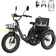 Skeri Electric Tricycle for Adults, 750W(Peak 1350W) Motor, 48V13Ah Battery, 20"x4" Folding Fat Tire 3-Wheel Electric Trike, 20MPH, Hydraulic Brakes, Rear Basket & Differential, UL2849
