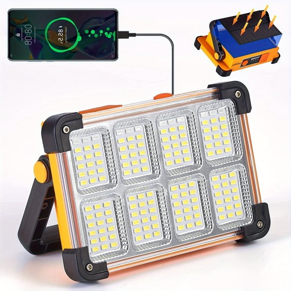 (Fast Arrival) 1pc Rechargeable LED Work Solar Light, Portable Ultra Bright Floodlight, Floor Standing, Used for Emergency Work Lights During Power Outages/ Outdoor Camping/ Fishing(
