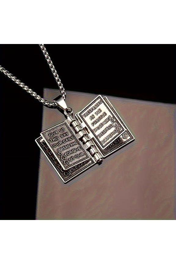 [Fast Arrival] Vintage Openable Bible Pendant Necklace - 925 Sterling Silver College Prayer Necklace with Intricate Details - Unique Christmas Gift Idea for Loved Ones,Silvery