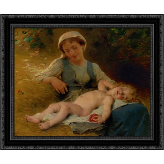 Fast Asleep 22x20 Black Ornate Wood Framed Canvas Art by Perrault, Leon Bazile