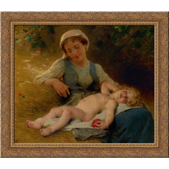 Fast Asleep 22x20 Gold Ornate Wood Framed Canvas Art by Perrault, Leon Bazile