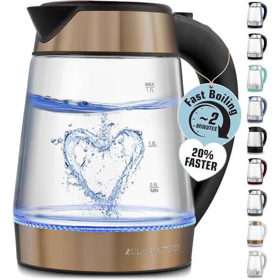 Fast Boiling Electric Water Kettle - 1.7L, 1500W, Auto Shut-Off for Overboil & Boil Dry Protection, Cool-Touch Handle, 360 Base - Rapid Teapot Boiler For Coffee & Tea - Black Copper