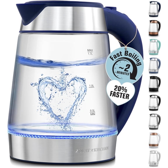 Fast Boiling Electric Water Kettle - 1.7L, 1500W, Auto Shut-Off for Overboil & Boil Dry Protection, Cool-Touch Handle, 360 Base - Rapid Teapot Boiler For Coffee & Tea - Navy