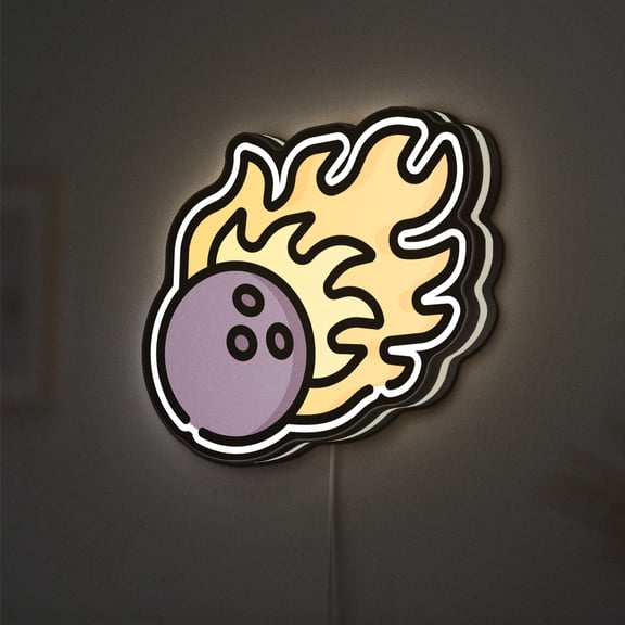 Fast Bowling Ball 3D Novelty Light Box with Flames and Strike Design, Sports Lamp Decor for Bowling Enthusiasts and Hobby Rooms (Height 8 inch, 20cm)