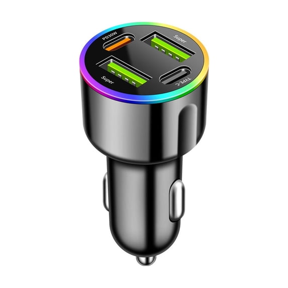 Fast Car Charger with 4 Ports, 60W Fast Charging, Multiple Device Compatibility, Intelligent Protection, Compact Design for Cigarette Lighter Adapters