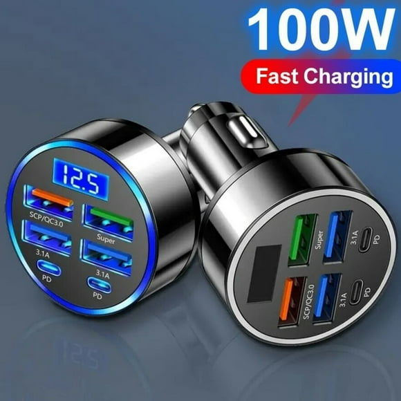 Fast Car Charger 4 USB 2 Type C Port For Iphone Samsung Power Adapter 100W Phone Charger