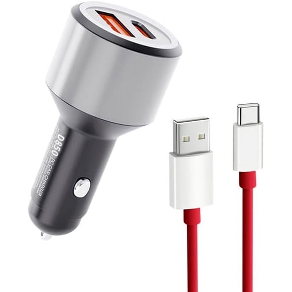 Fast Car Charger 80W for Oneplus 13 13R 12 Ace 11 10 Pro 9 10T 10R 8T 8 7T 7 Pro 6T 9R Nord 2T CE 2 Lite N20 N10 N100, 25W PD PPS LED 3.3ft Fast Charging Cable