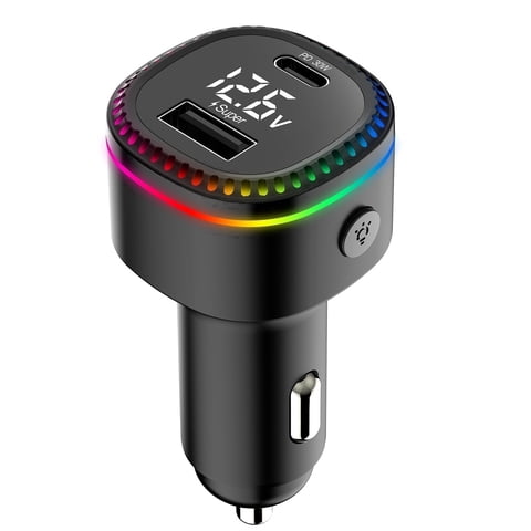 HOIFA Fast Car Charger Adapter, Dual USB Port 54W 12.6V Cigarette Lighter with LED Digital Display, Universal Compatible, Black