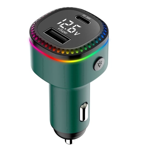 Car Charger USB C fast Charger, Dual USB Port 48W 12.6V Cigarette Lighter Adapter with LED Digital Display, Universal Compatible, Green