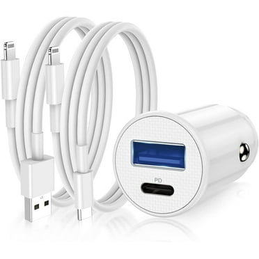 Fast Car Charger, Car Charging Adapter, Dual Port USB A and USB C Plug with 2Pack 6ft Cable Compatible with iPhone 14/13/12/11 Pro Max iPad Case