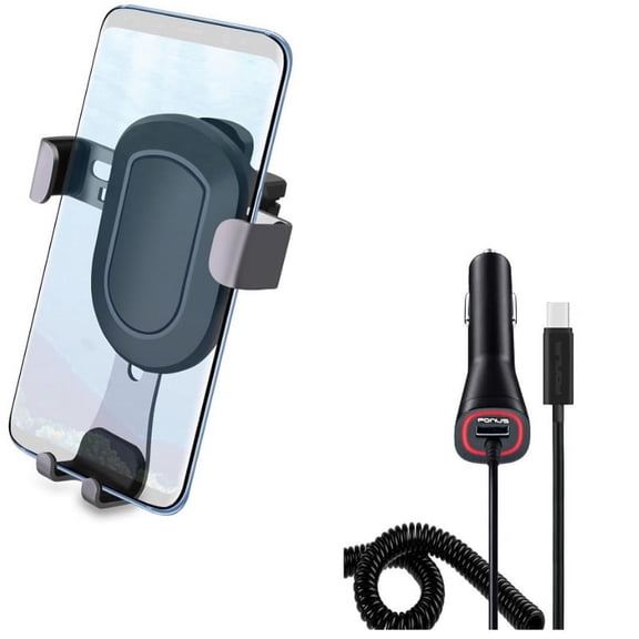 Fast Car Charger with Phone Mount - TYPE-C DC Socket Adapter and Air Vent Holder Auto Lock for ASUS ROG Phone,5,3,2, ZenFone AR,8,6,5z,4,Pro - AT&T Fusion Z, RADIANT Max,5G - Y8V