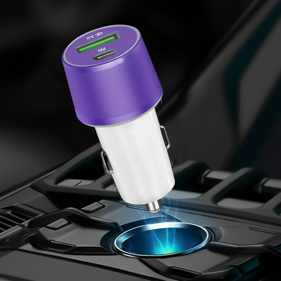 Fast Car Charger USB C,USB C Car Charger,Phone Car Charger,2-Port Cigarette Lighter Auto Charger Fast Charging Adapter with PD&QC3.0 Suitable For Charging All Electronic Devices(Purple)