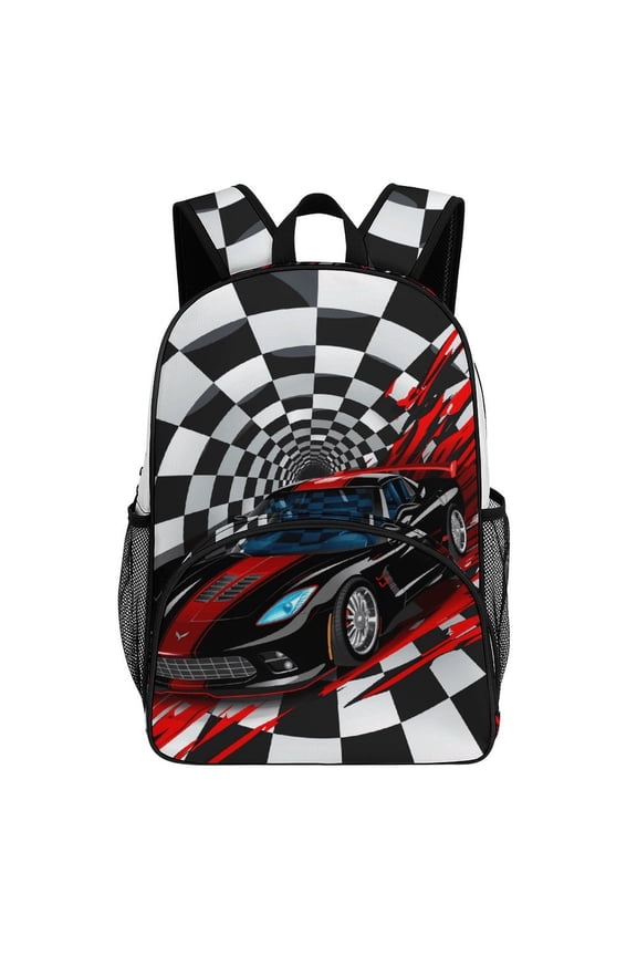 Fast Car Checkered Tunnel Race Teenage Backpack Middle Students Bookbag Outdoor Daypack