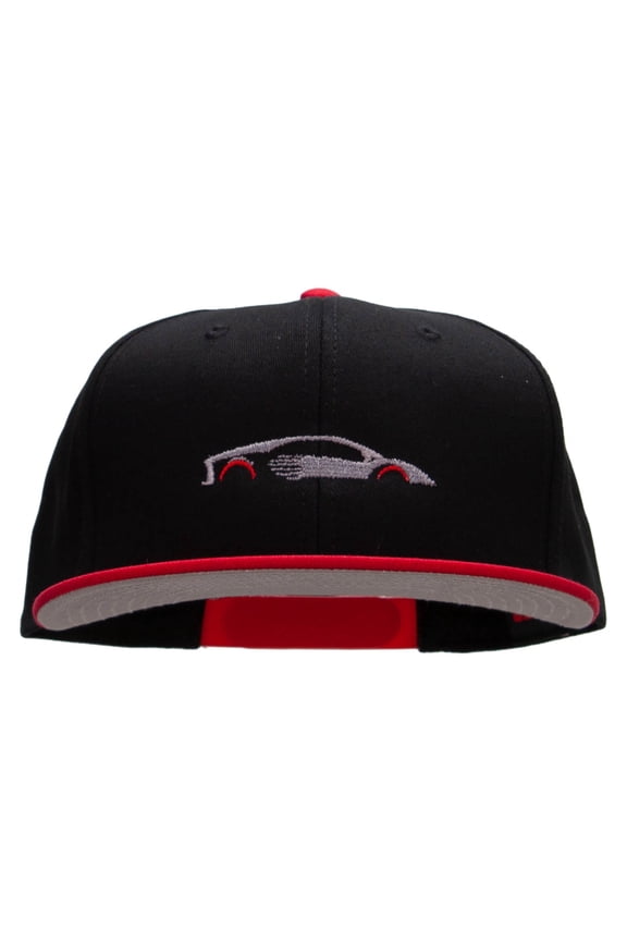 Fast Car Embroidered Two Tone Superior Cotton Twill Flat Bill Snapback Cap - Red Black OSFM
